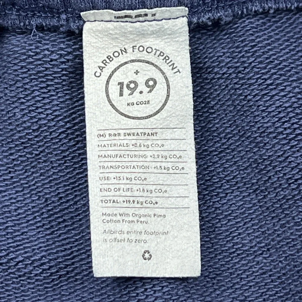Allbirds R&R Sweatpants Men's Large Blue Organic Pima Cotton Hemp Jogger Pants